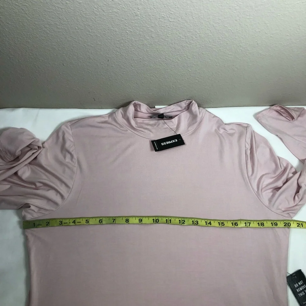 Express Stretchy Soft Light Pink Lined Front Monk Long Sleeve‎ Thong Bodysuit XL